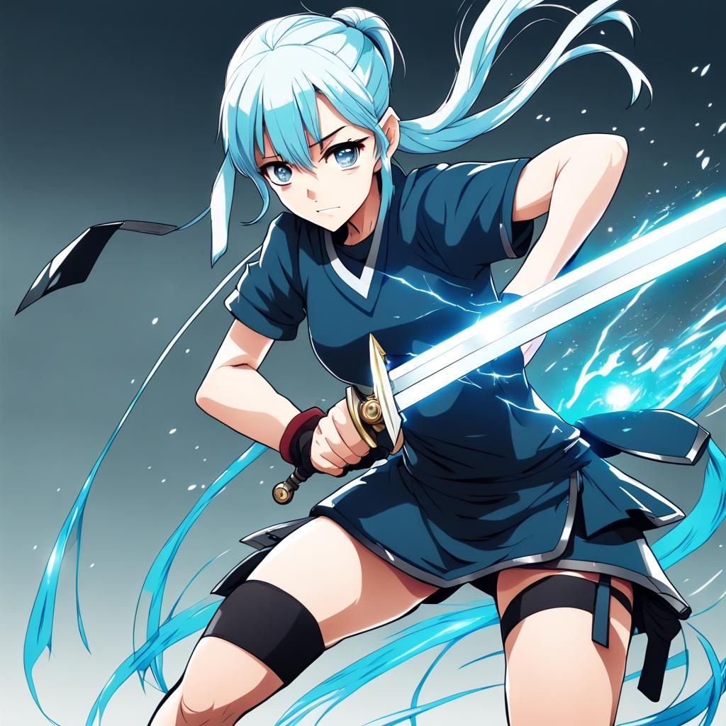 Anime Female Warrior with Magic Sword