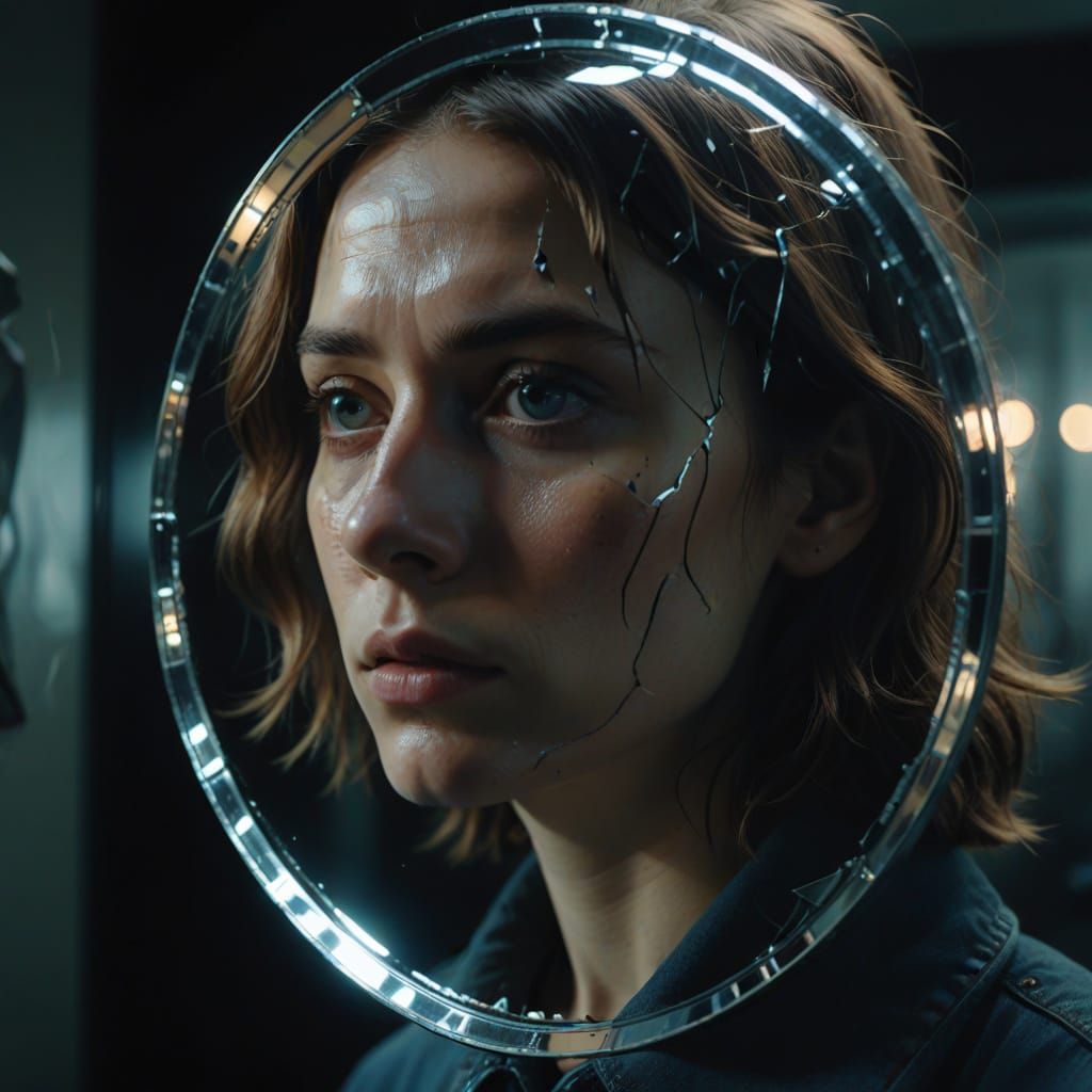 Surreal Reflection: Uncovering Inner Self in Broken Mirror