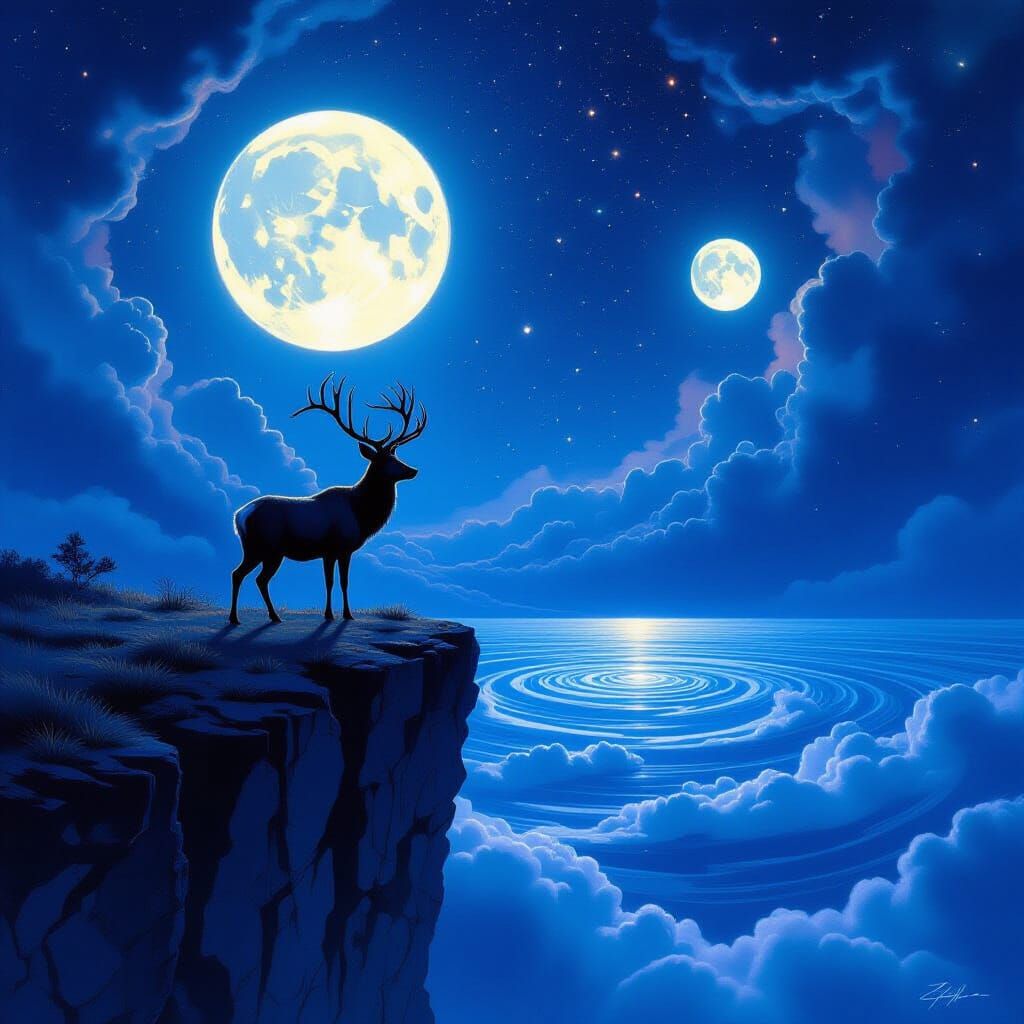 Cosmic Stag: A Surreal Digital Landscape