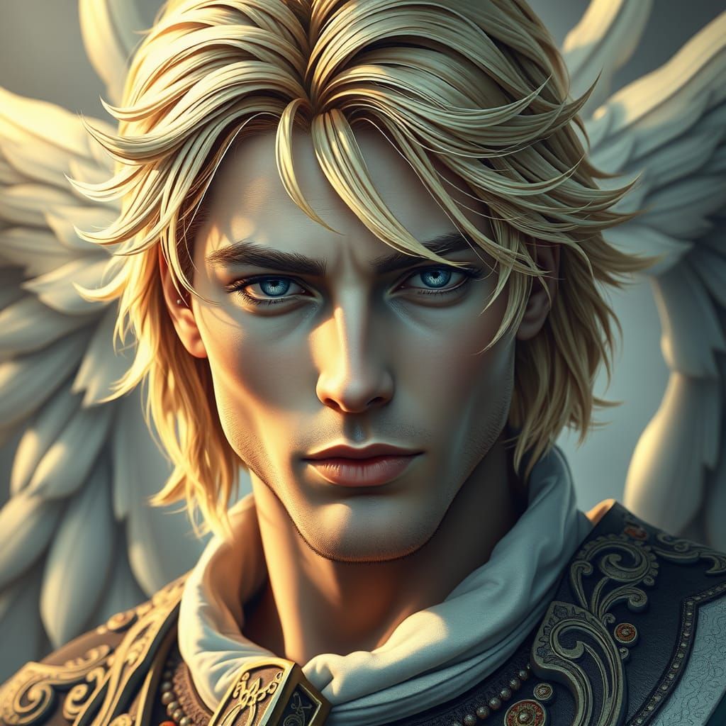 Regal Male Deity with Ethereal Blond Hair
