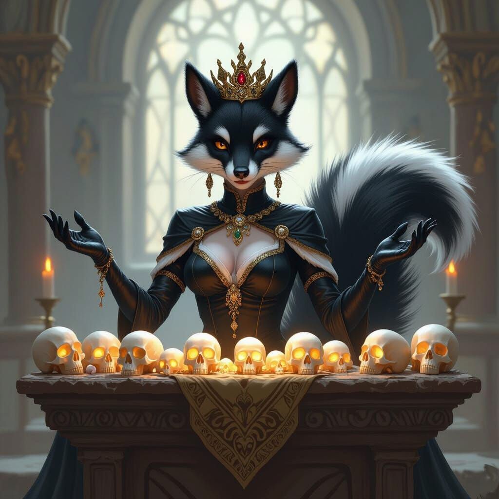 Skunk Queen at Sacrificial Altar with Glowing Skulls