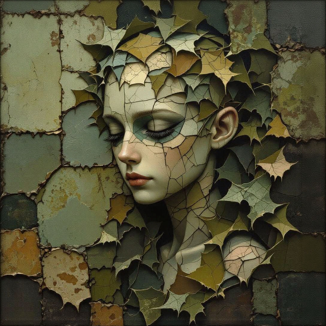 Mysterious Nature Boy Portrait in Cubist Style