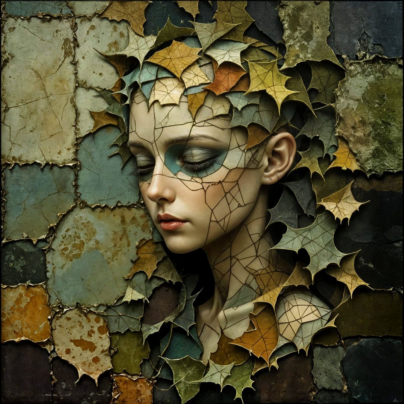 Mysterious Nature Boy Portrait in Stone and Seaweed