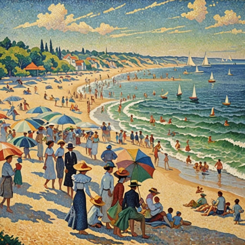 Ethereal Pointillist Summer Scene on a Stunning Beach