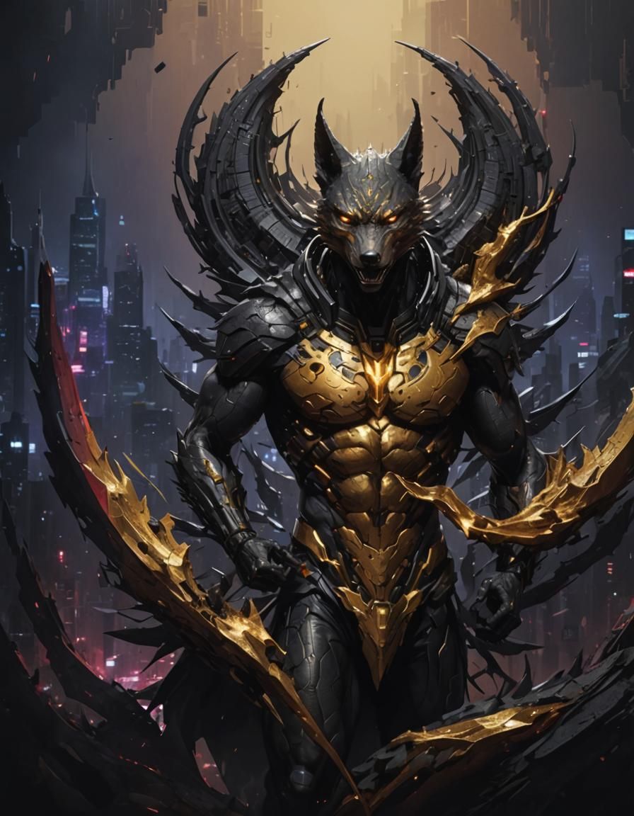 Shirtless Jackal in Neofuturistic Surrealist Art