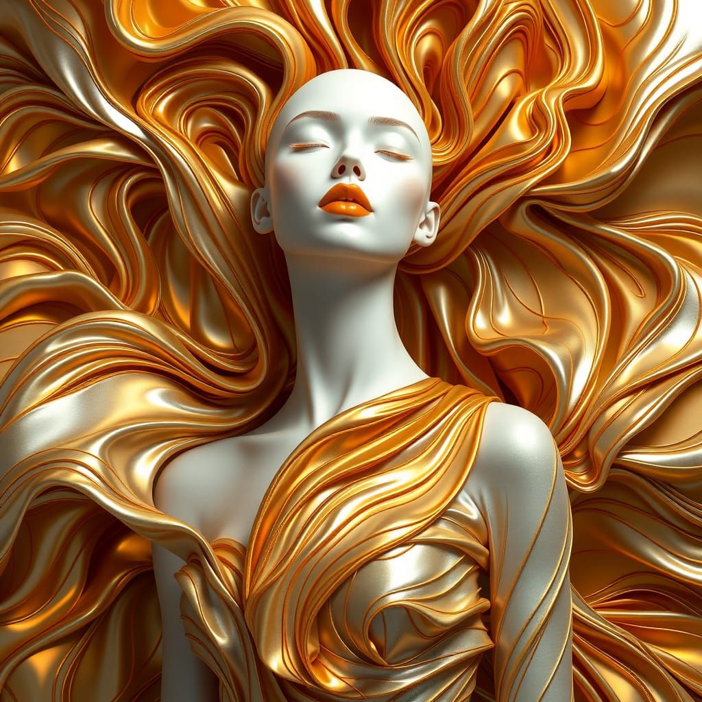 Cyber-Rococo Haute Couture in Silver and Amber