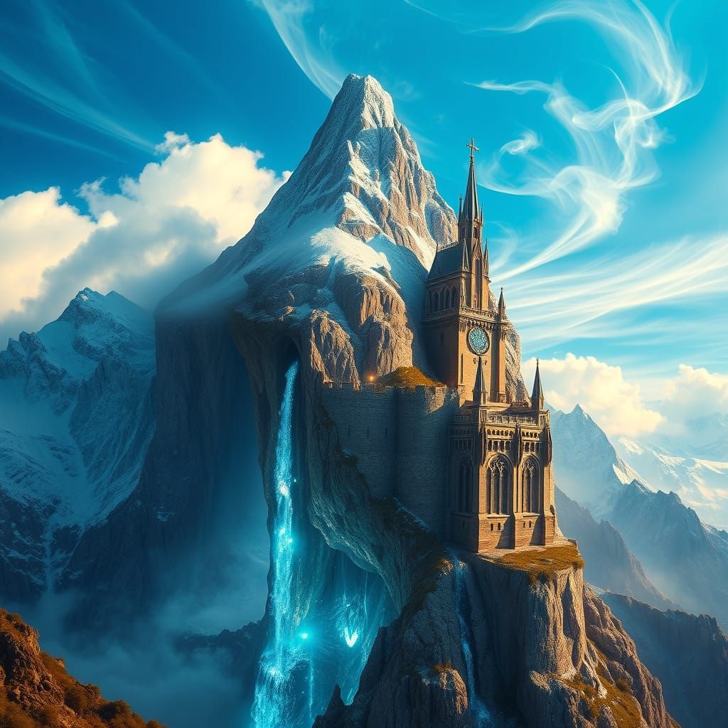 Ethereal Mountain Realm in Cyberpunk Style