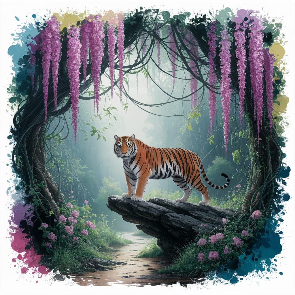Tiger in Jungle: Neo-Impressionist Expressionist Painting