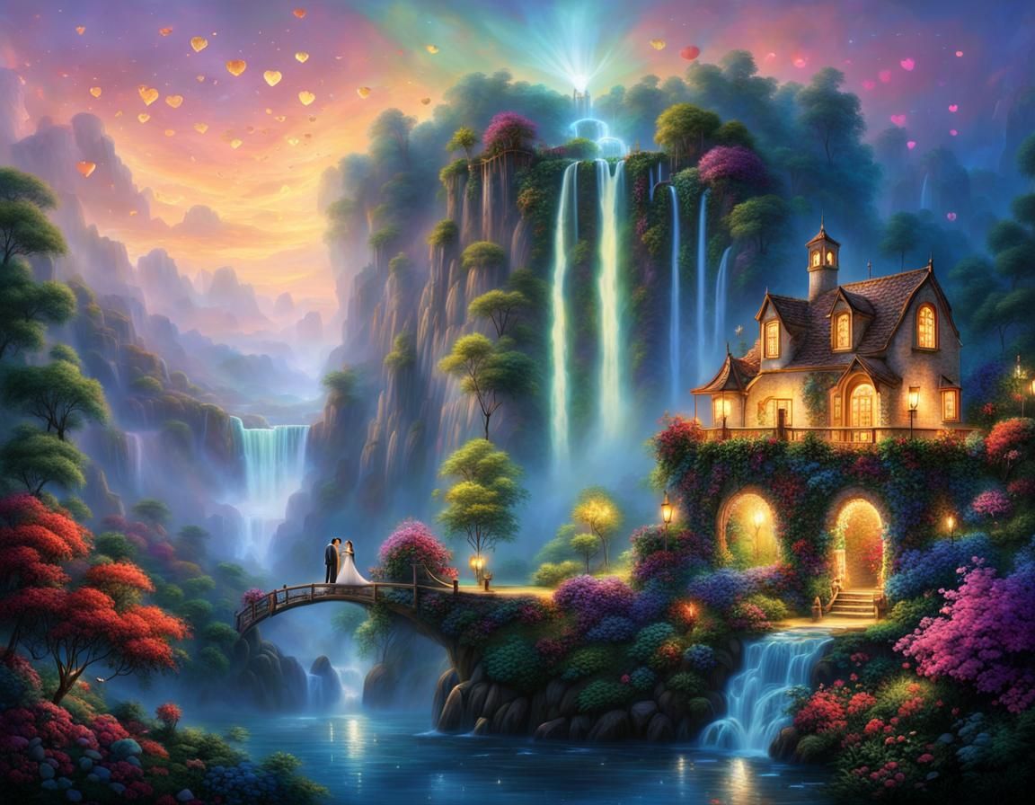 Romantic Couple Embrace on Floating Islands