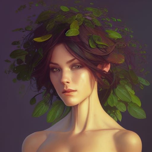 Detailed Portrait of Plant Woman in Digital Art Style