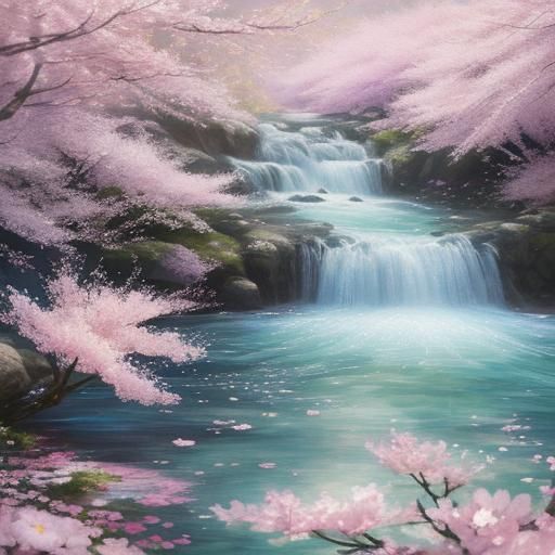 Fairy in Cherry Blossom Forest, Impressionist Style