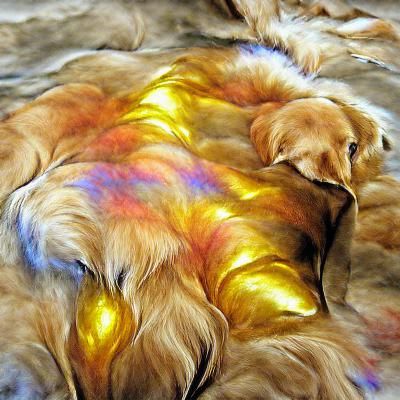 Watercolor Golden Retriever with Iridescent Fur