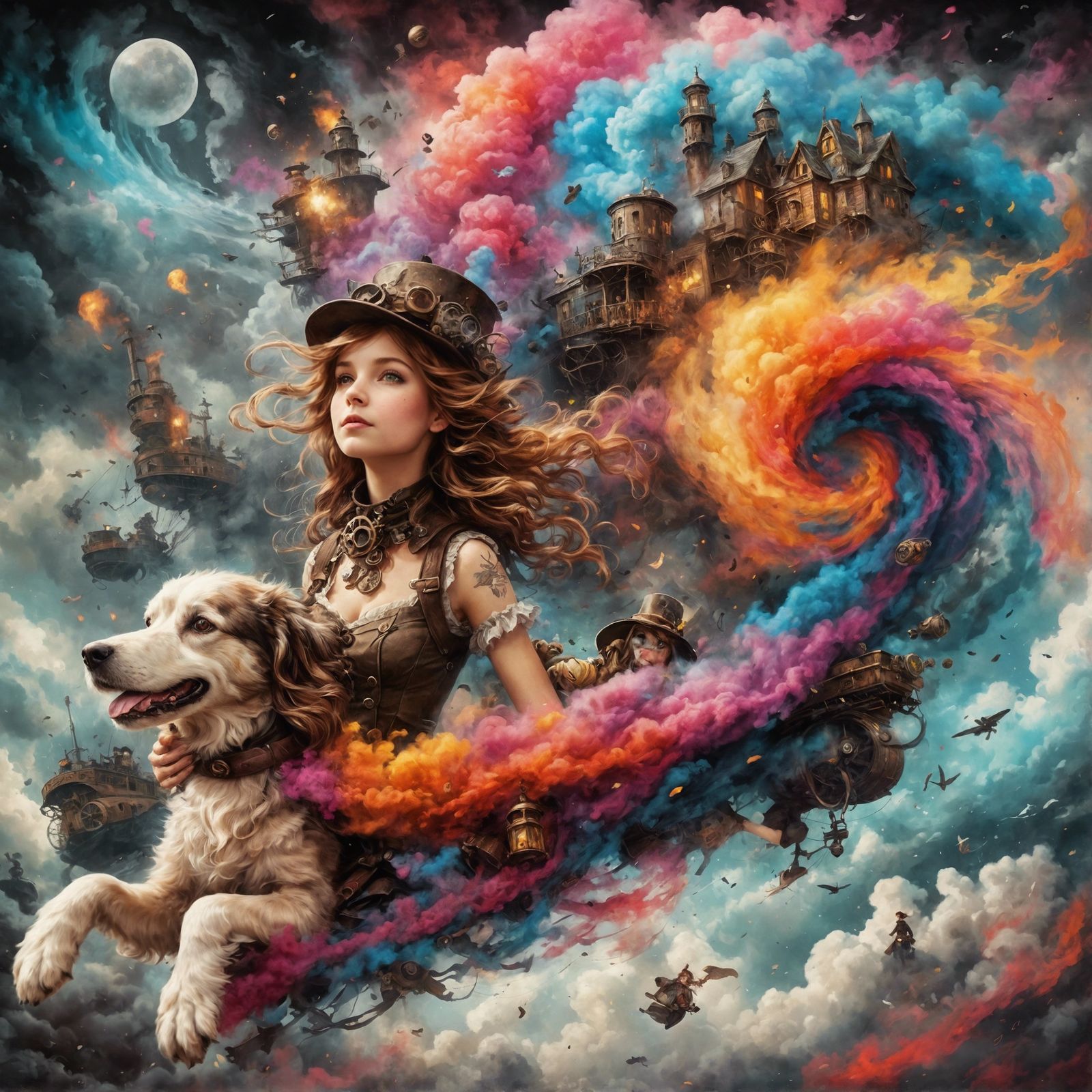Dorothy and Dog in Steampunk Tornado Art