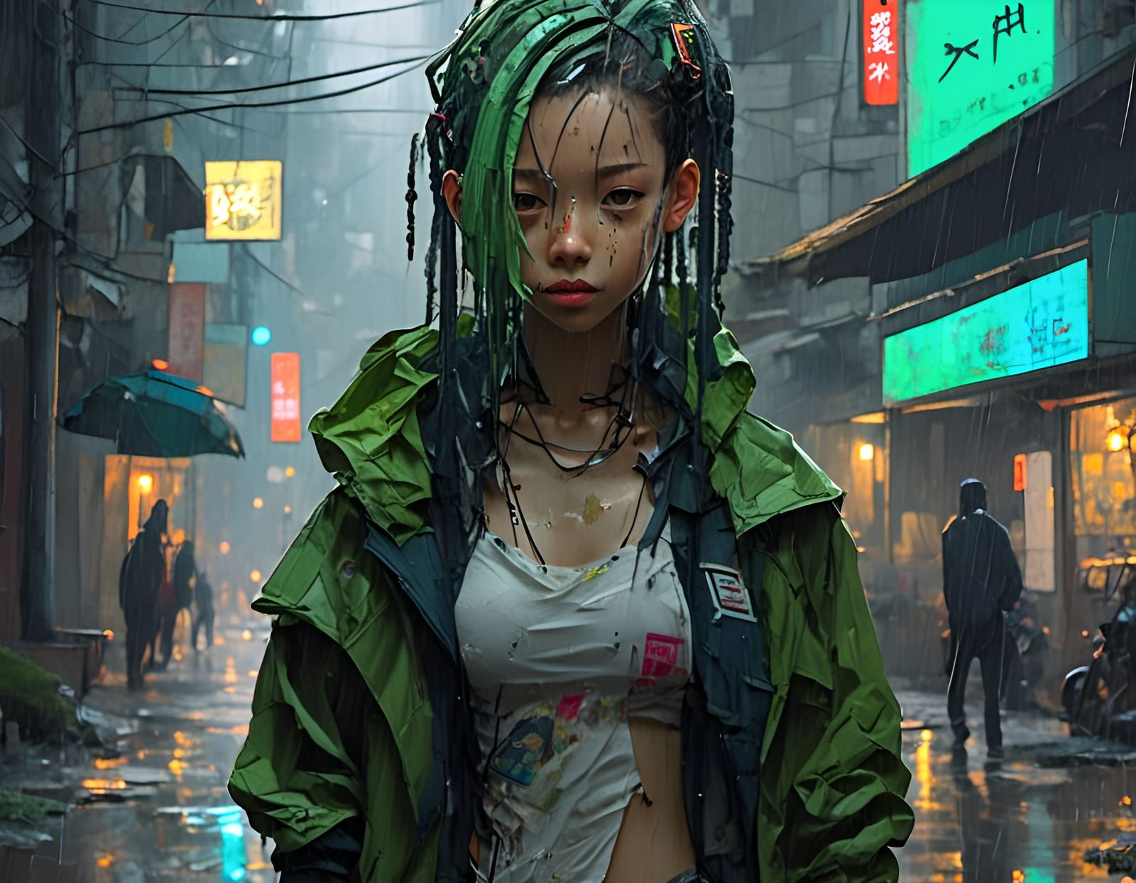 Cyberpunk Cyborg Girl in Neo Tokyo Alley