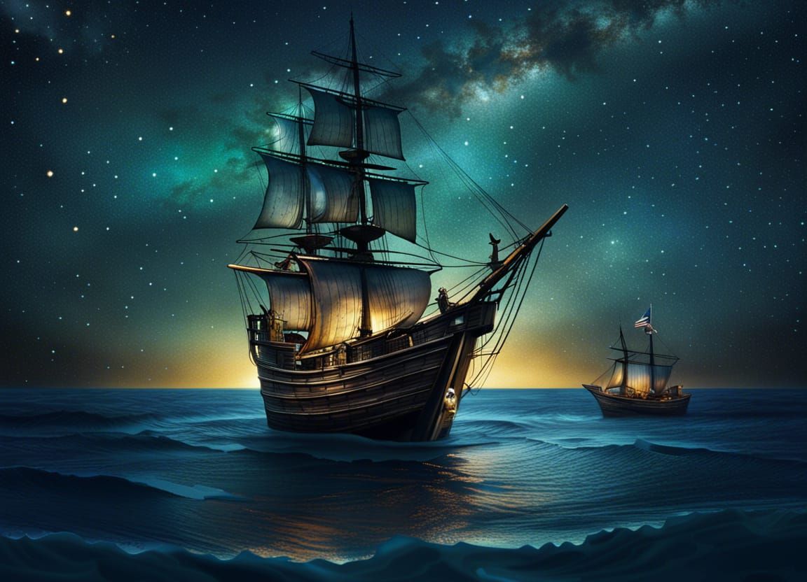 Penguin Pirates Sailing Starry Seas