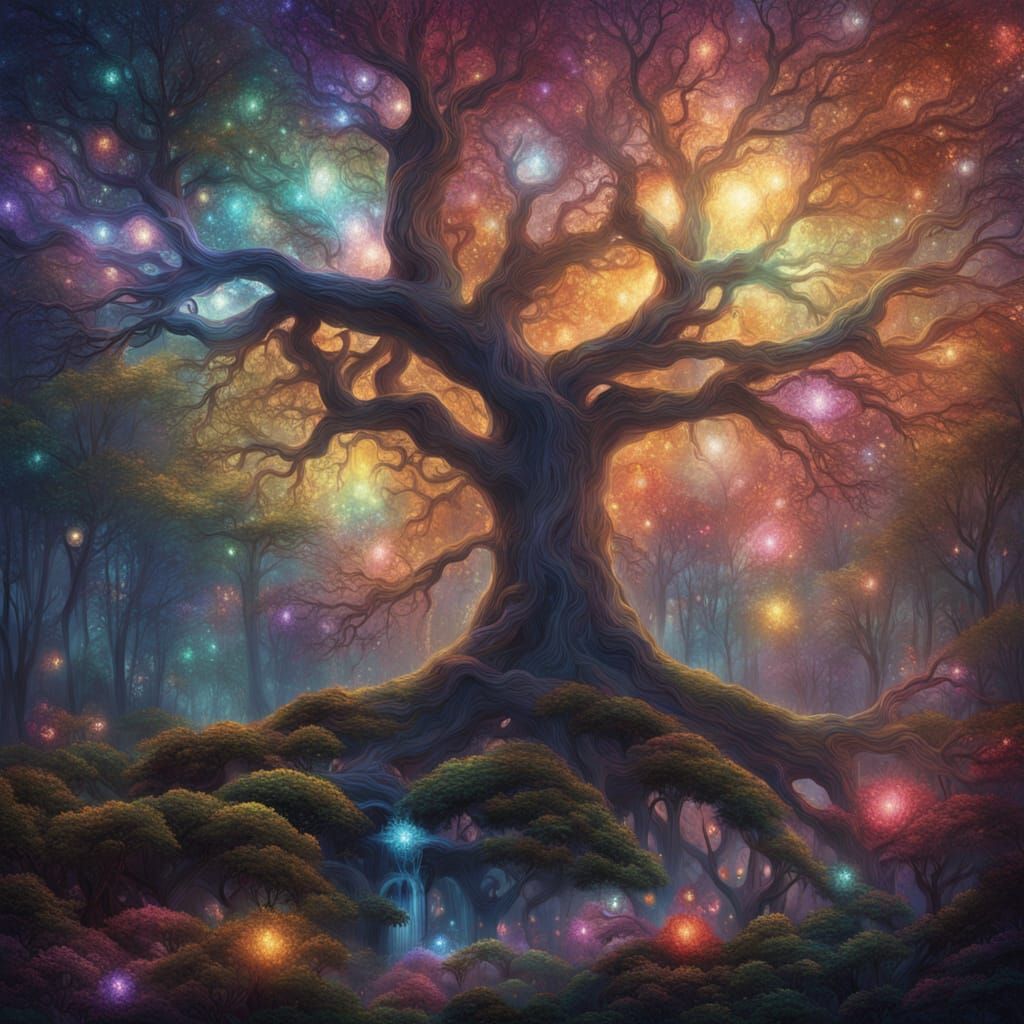 Ethereal Tree of Life in Vibrant Spring Forest