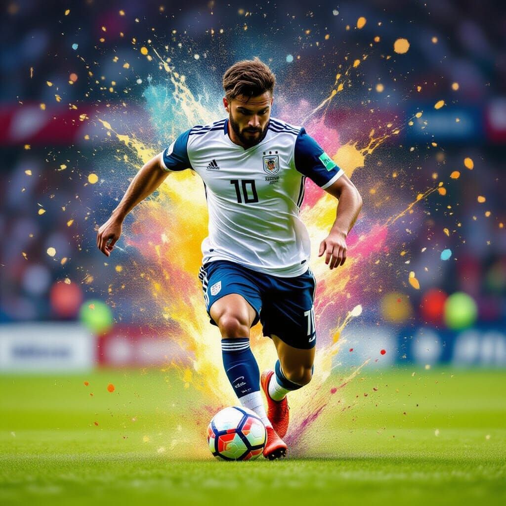 Hyperrealistic Soccer Player in Dynamic Splash Art Style