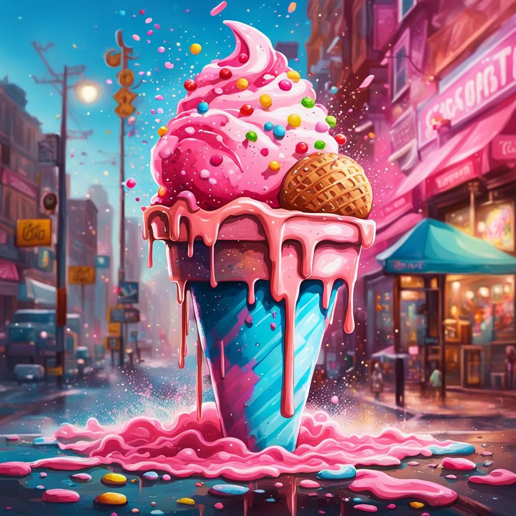 Pink Ice Cream Graffiti Art with Sprinkles