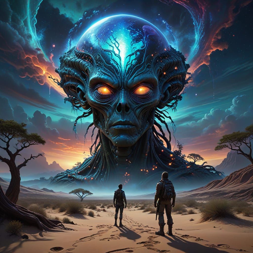 Bioluminescent Tree in Alien Desert: Ethereal Concept Art