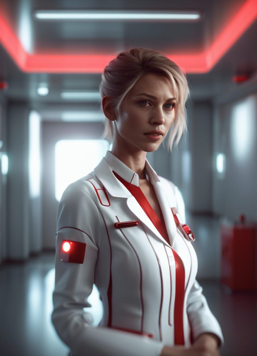 Futuristic Sci-Fi Nurse in Hospital Room