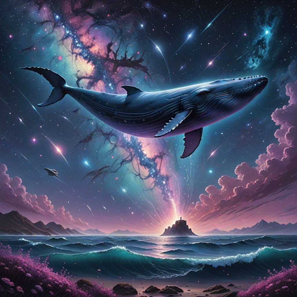 Majestic Blue Whale in Cosmic Expanse