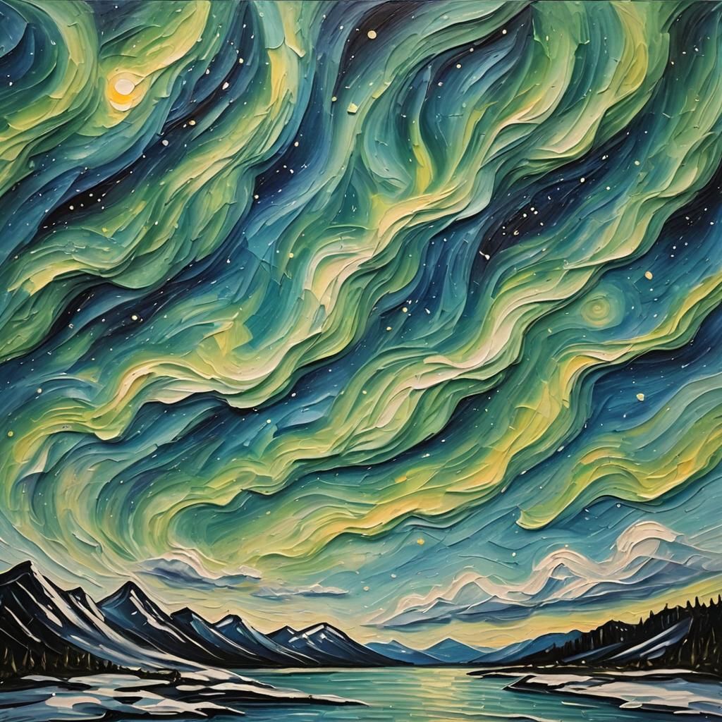Northern Lights Impasto Painting