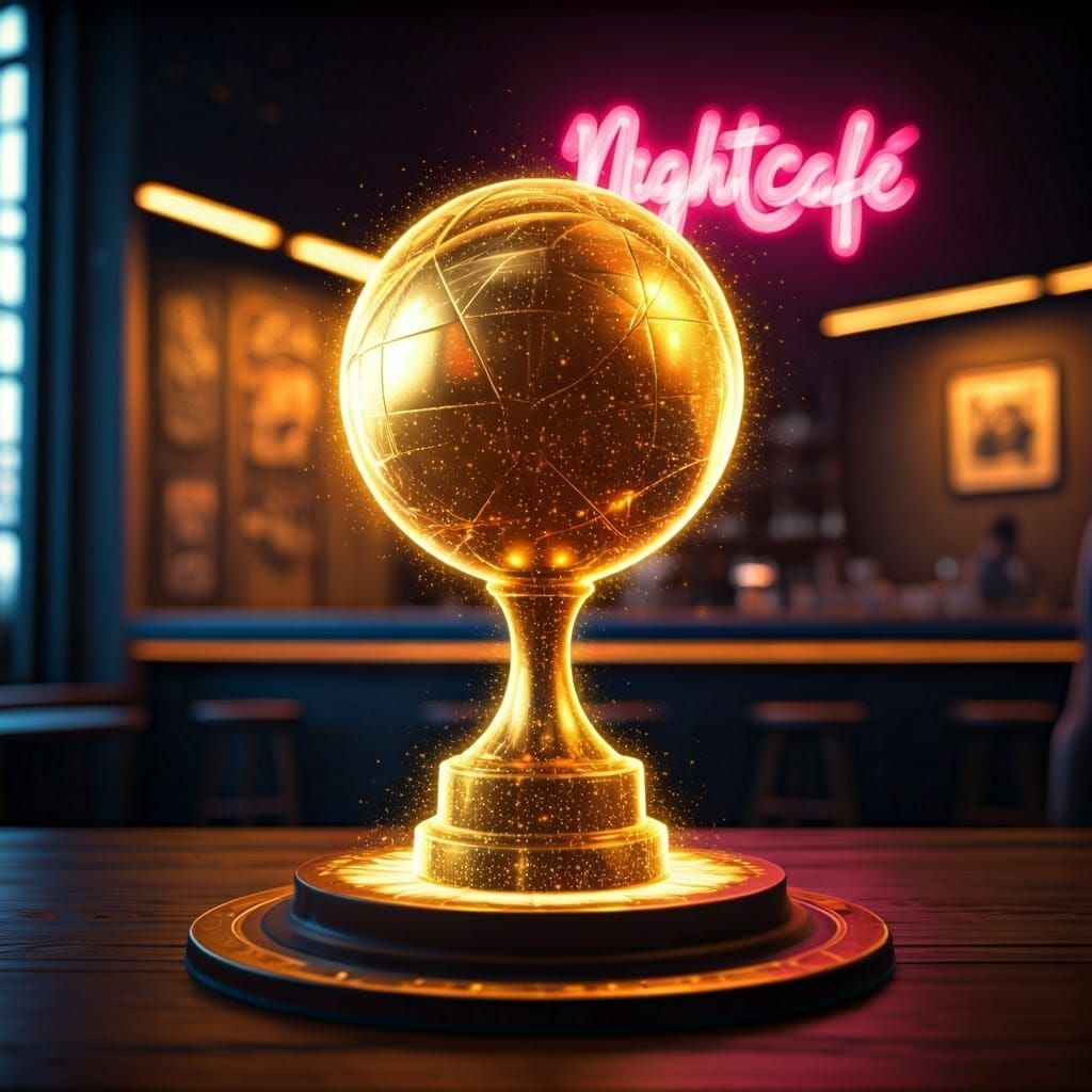 Golden Trophy Hologram in Futuristic Nightcafe