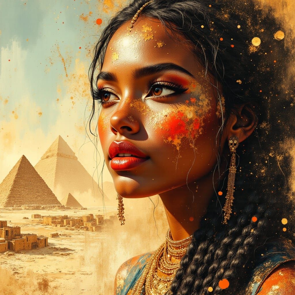African Egyptian Goddess Double Exposure Art