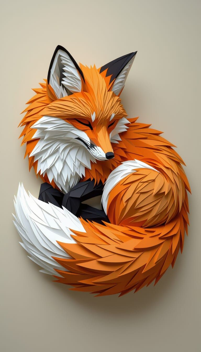 Papercraft Fox Resting with Volumetric Lighting