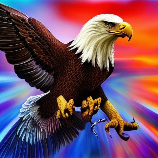 Eagle with Spread Wings in Hyperrealistic Splash Art