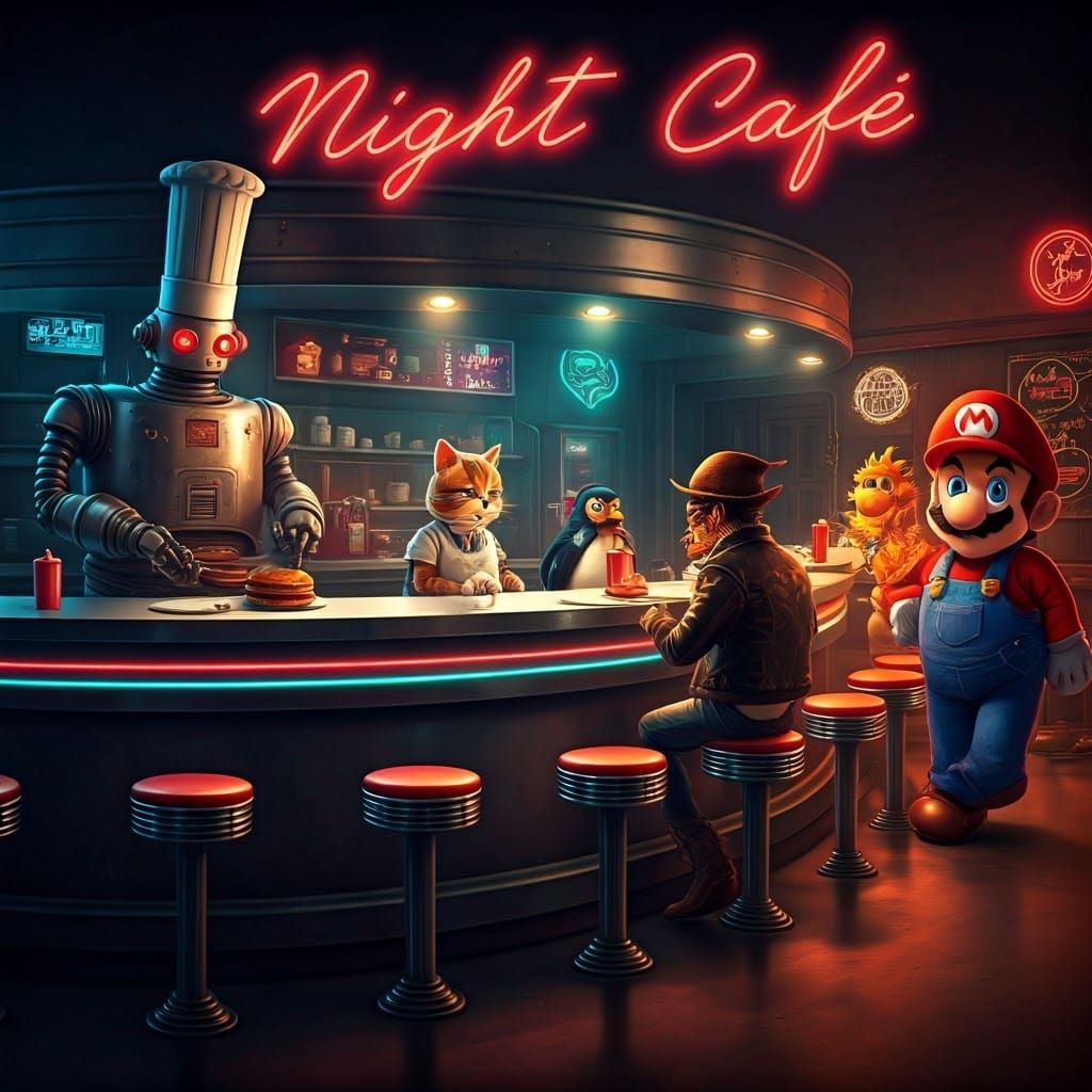 Retro-Futuristic Diner Scene in Neon-Lit Futurism
