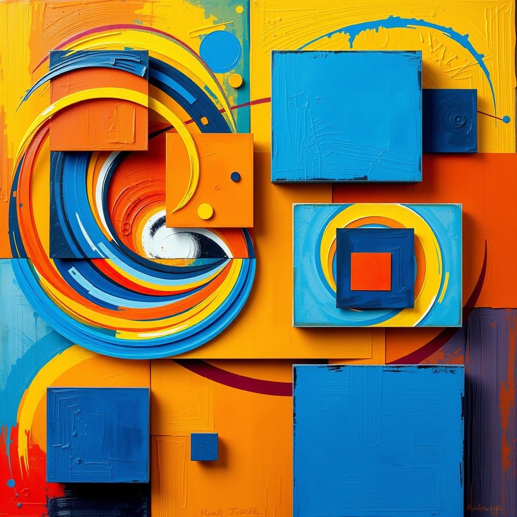 Vibrant Geometric Abstraction in Swirling Colors