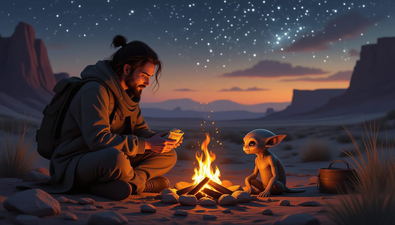 Compassionate Traveler Shares Food With Injured Alien