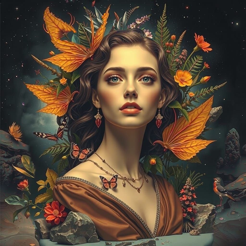 Hyperrealistic Moonlit Landscape with Cosmic Formations