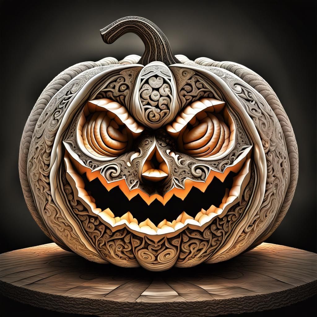 Intricate Halloween Pumpkin Carving with Abstract Details