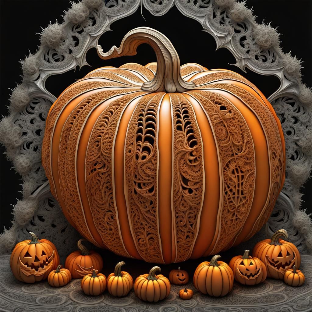 Intricately Carved Giant Pumpkin for Halloween