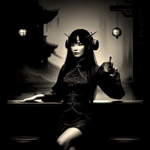 Ancient Chinese Coin on Bar With Spectral Waitress