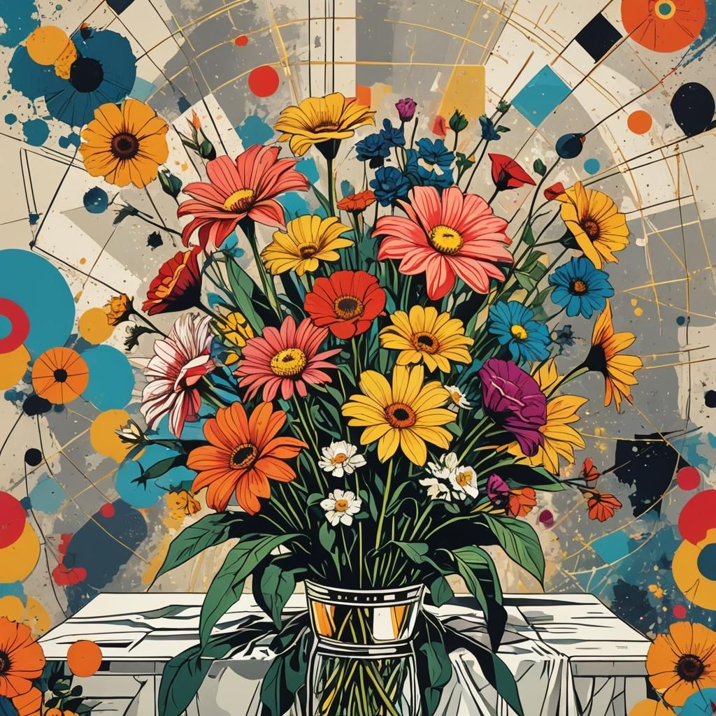 Flowers in Retro Bedroom, Pop Art Style