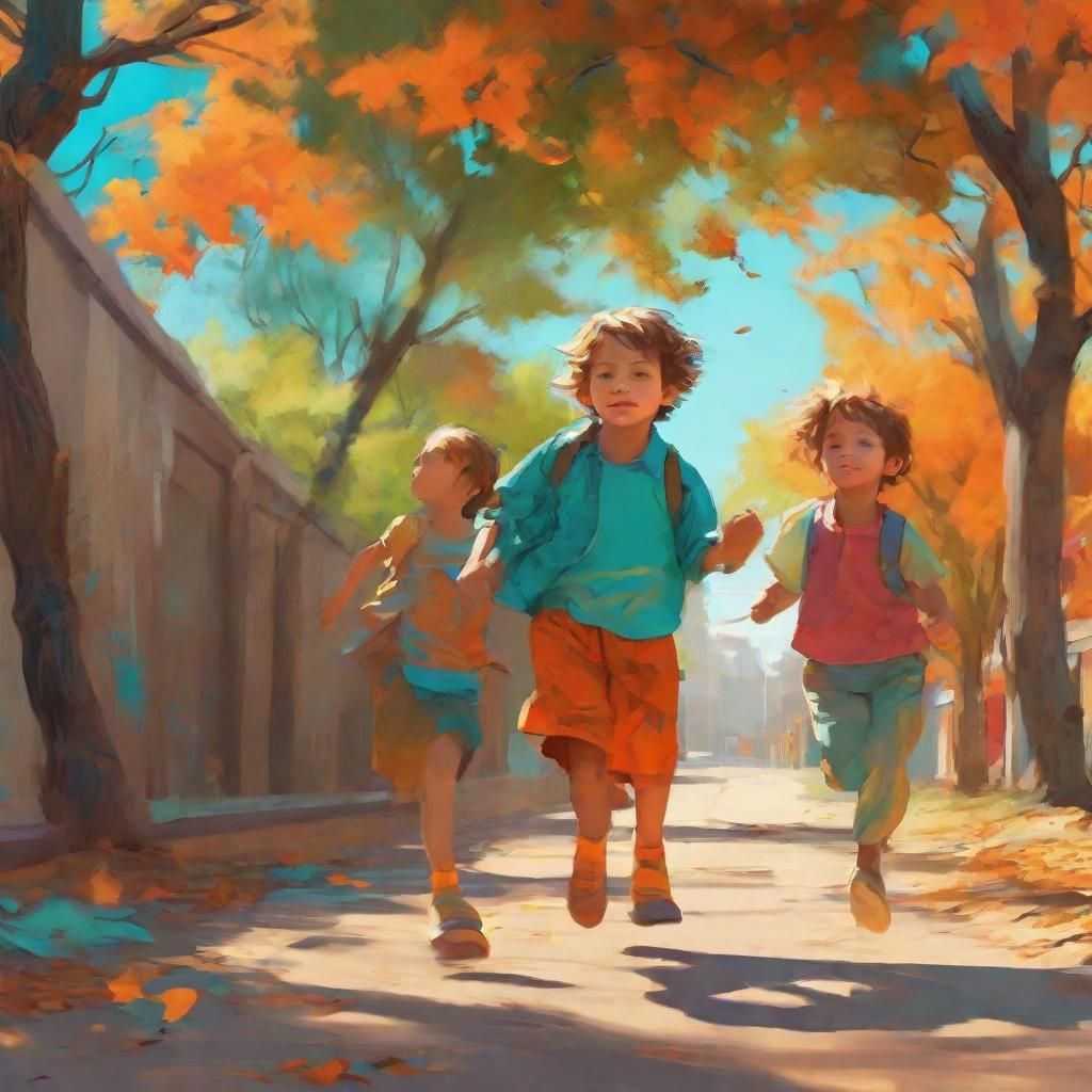 Fantasy Children's Escapade in Vibrant Street Scene