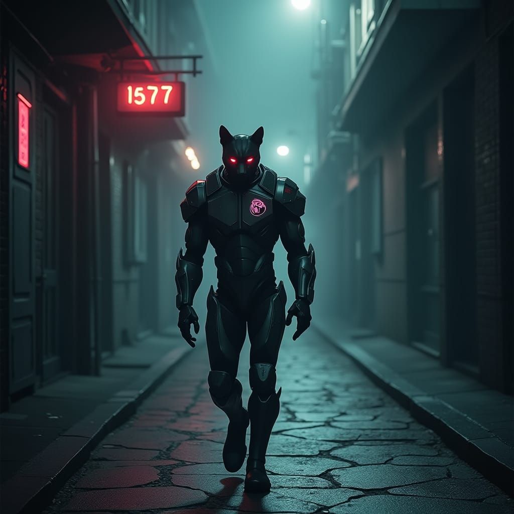 Cyberpunk Alley Scene at 3:57 AM in Dramatic Slow Motion