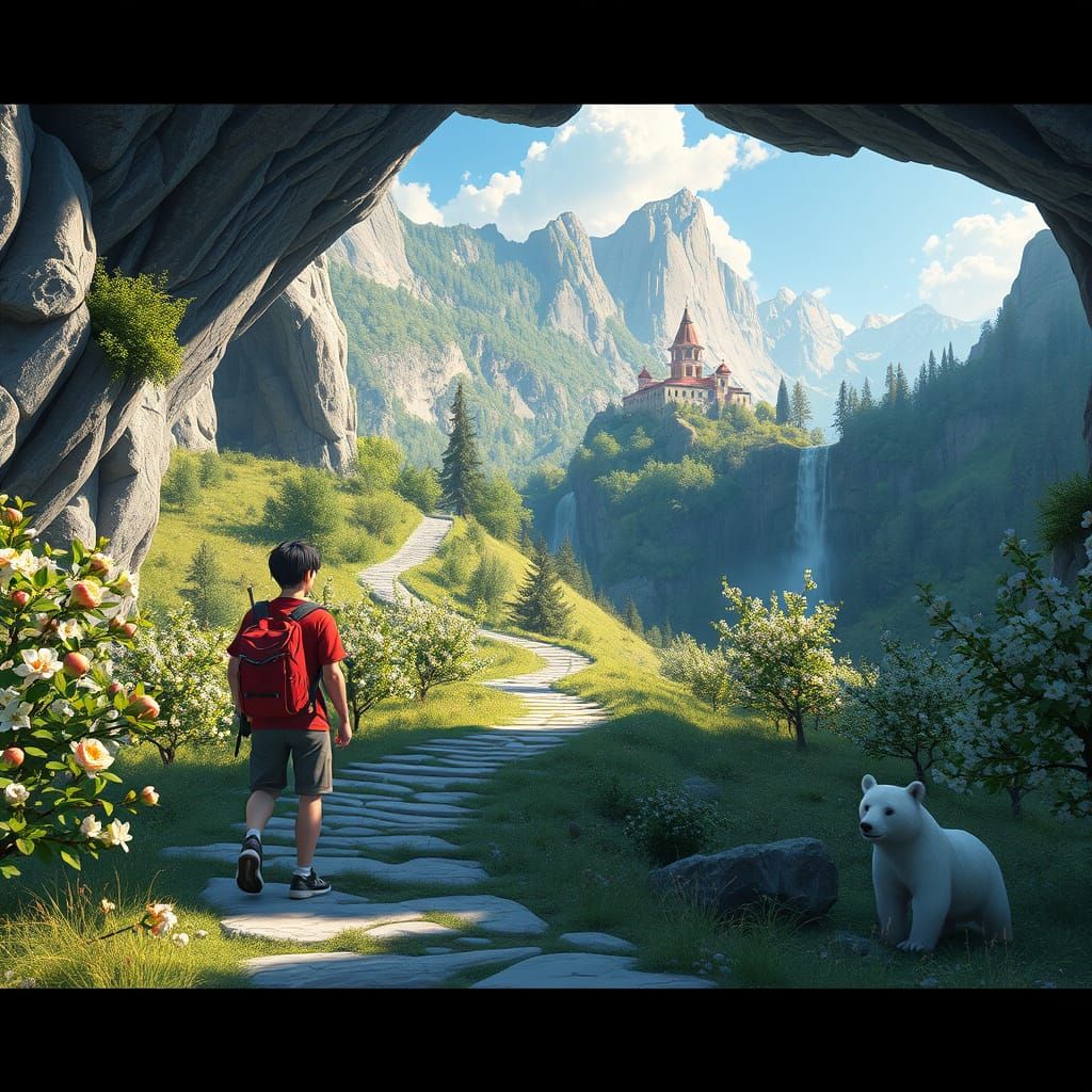 Serenely Carved Path to Majestic Sanctuary in Vibrant Anime ...
