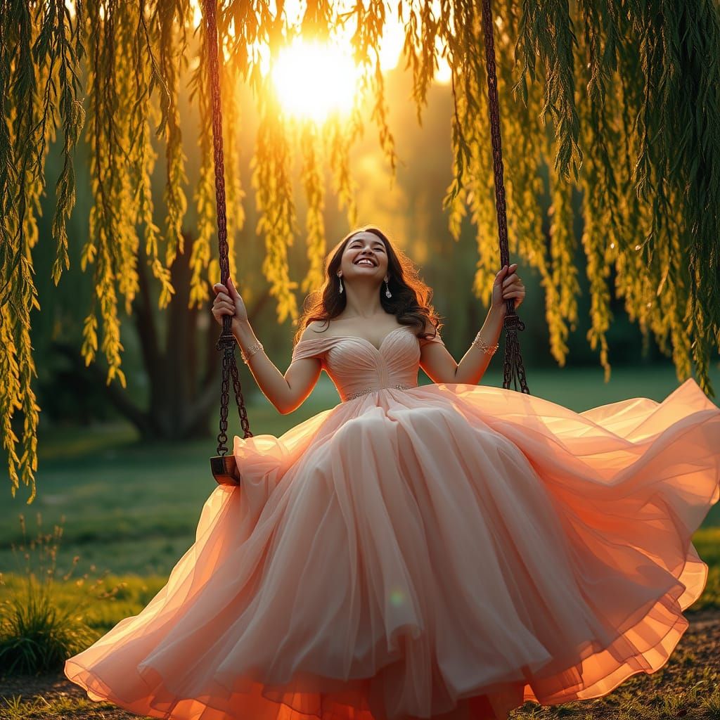 Woman Swings in Dreamlike Whimsy