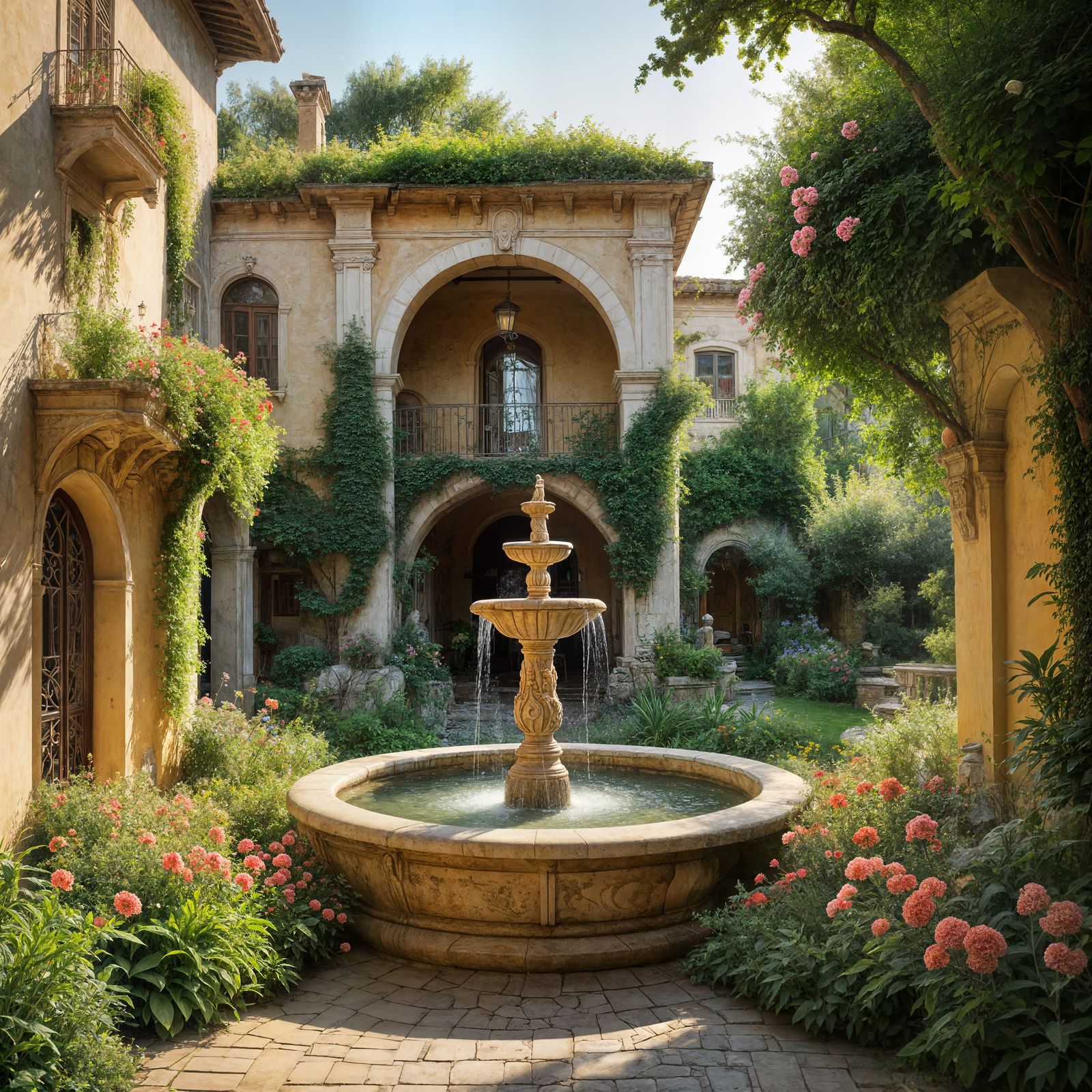 Aesthetic Italian Garden Scene in a Dreamlike Style