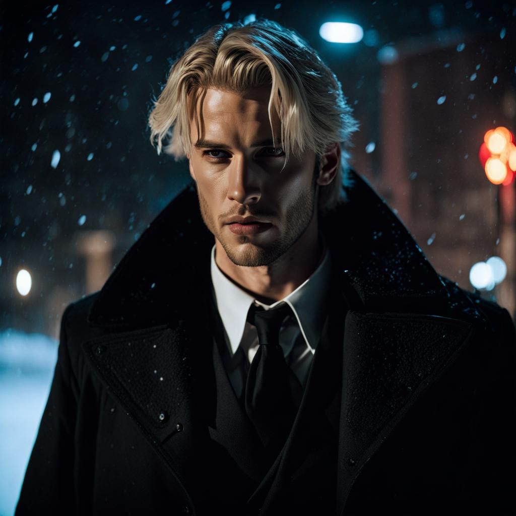 Dramatic Film Still of a Vampire in the Snow