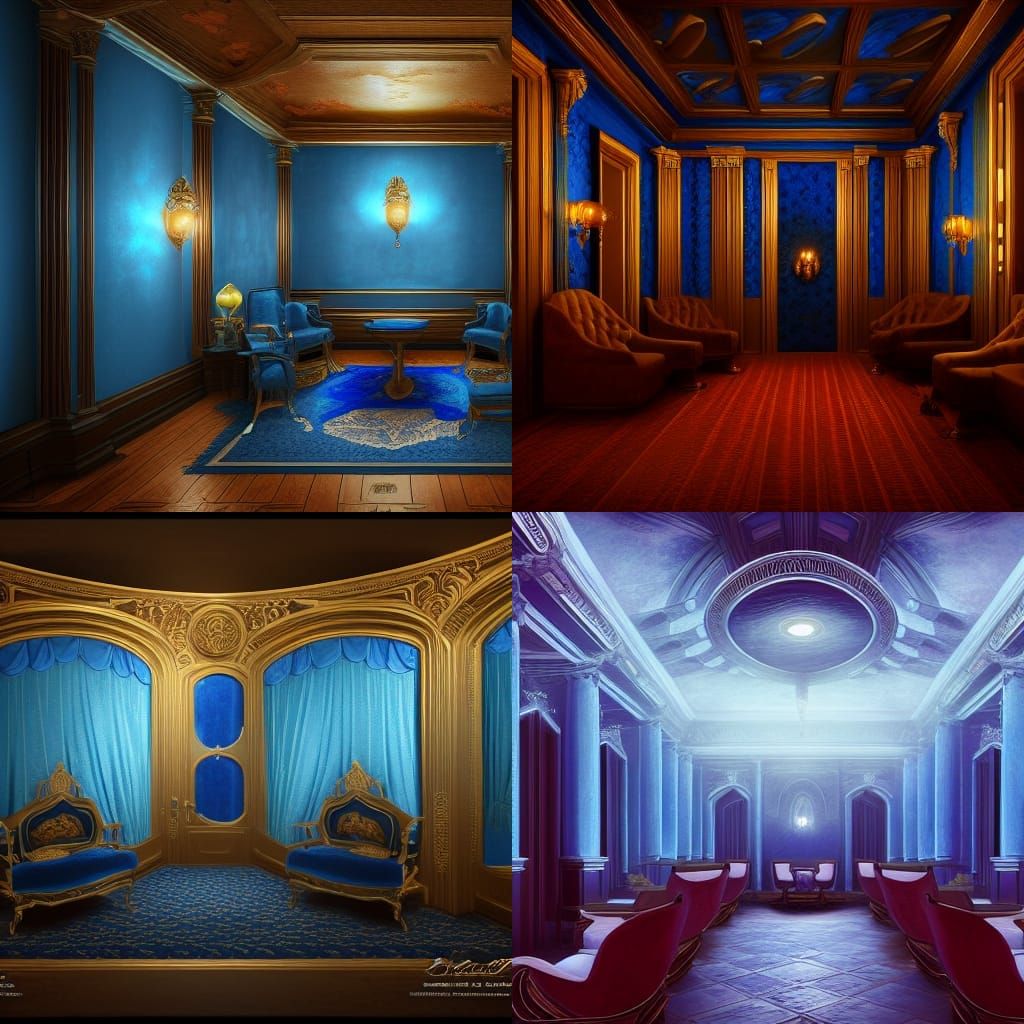 Blue Velvet Room with Cozy Seats