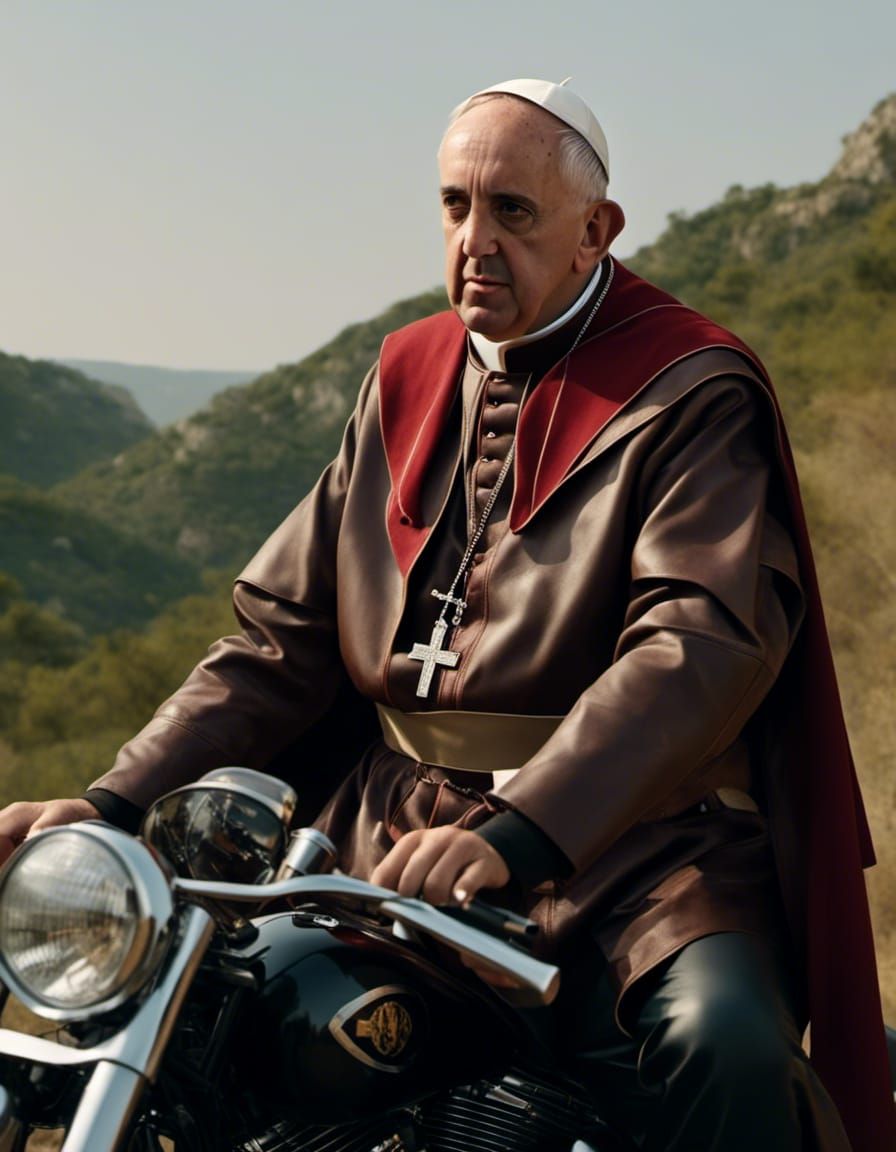Pope Francis as Biker in Hyperrealistic Style