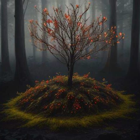 Dark Autumnal Forest in Black Canvas Style