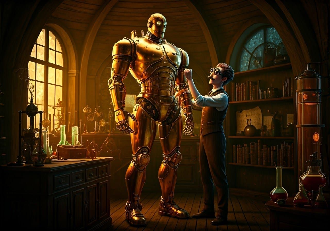 Steampunk Inventor in Victorian Carriage House Laboratory