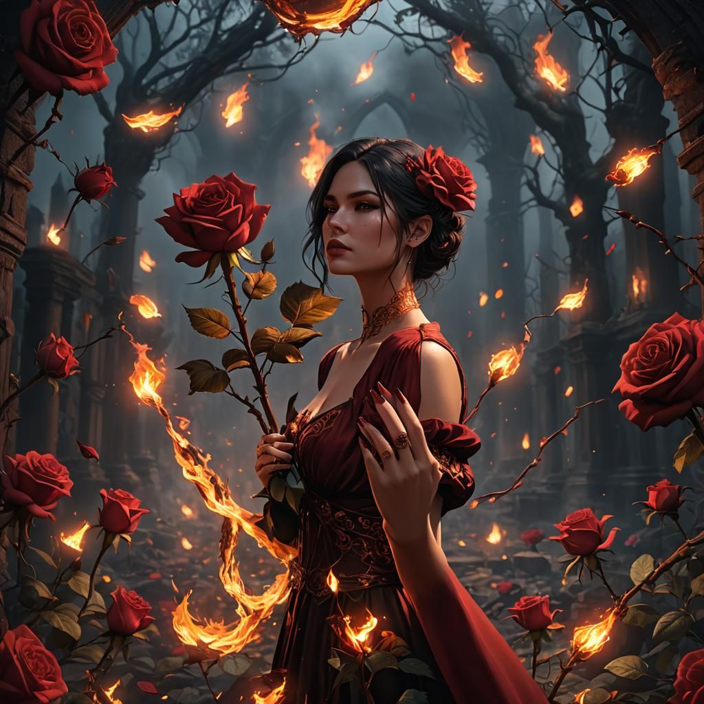Fiery Rose Album Cover: Betrayal in Fantasy Art