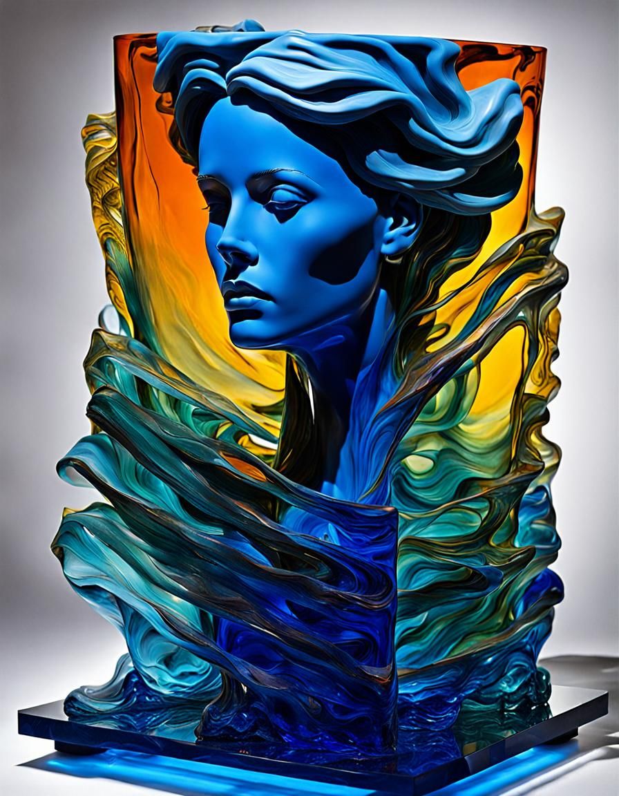 Glass and Water Sculpture of a Powerful Woman